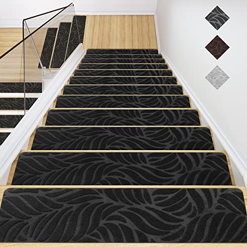 GOYLSER Non-Slip Self-Adhesive Stair Runners for Wooden Steps - Set of 15, Black