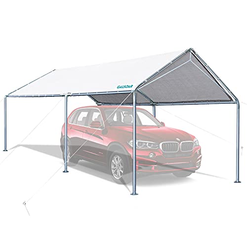 Galsoar 20X10 ft Portable Carport Kit with Reinforced Steel Cables, White