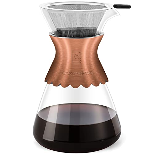 CASABREWS Pour Over Coffee Maker with Stainless Steel Filter, 34oz Glass Carafe