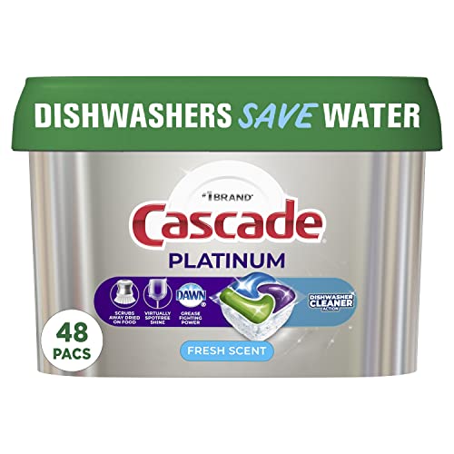 Cascade Platinum ActionPacs + Dishwasher Cleaner, Dishwasher Detergent Pods, 48 Count
