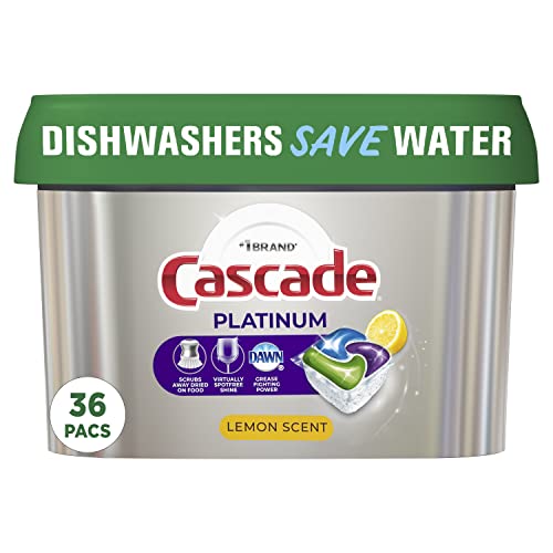 Cascade Platinum ActionPacs Dishwasher Detergent Pods, Lemon, 36 Count