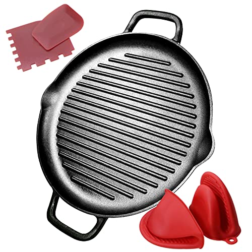 12.6" Pre-Seasoned Cast Iron Grill Pan with Dual Handles for BBQ and Stovetop