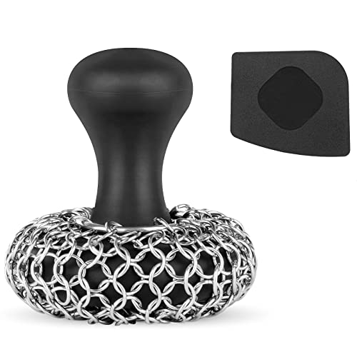 Chainmail Cast Iron Scrubber with Silicone Handle