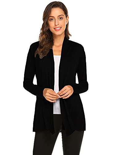 Casual and Lightweight Cardigans - Women's Soft Drape Open Front Black Dusters