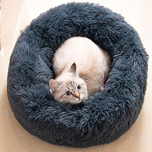 Cat Beds for Indoor Cats - Cat Bed Washable 20/24 inches, Dog Beds for Small Medium Dogs, Anti Anxiety Round Fluffy Plush Faux Fur Cat Bed,Thick Bottom Keep Pets Off The Cold Tile