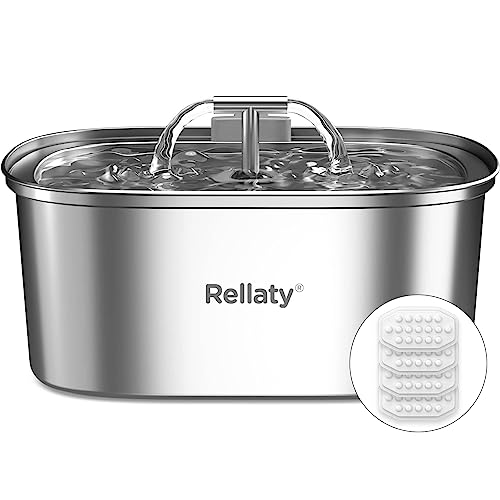 Rellaty Stainless Steel Pet Fountain with 4 Replacement Filters
