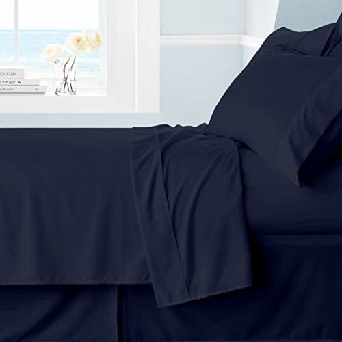 Cathay Home King Flat Sheet in Navy Blue