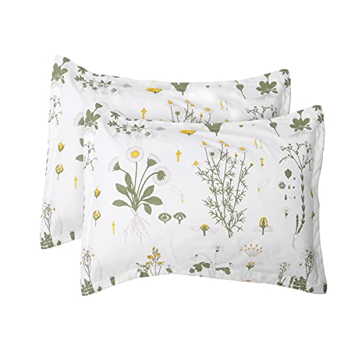 Floral Microfiber Pillowcases, Standard Size, Yellow Flowers & Green Leaves