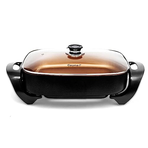 8 Quart Non-stick Copper Electric Skillet with Tempered Glass Lid