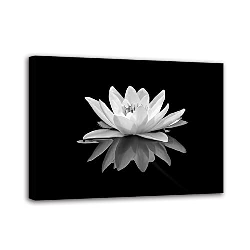 Black and White Lotus Flower Canvas Print - Spa Decor
