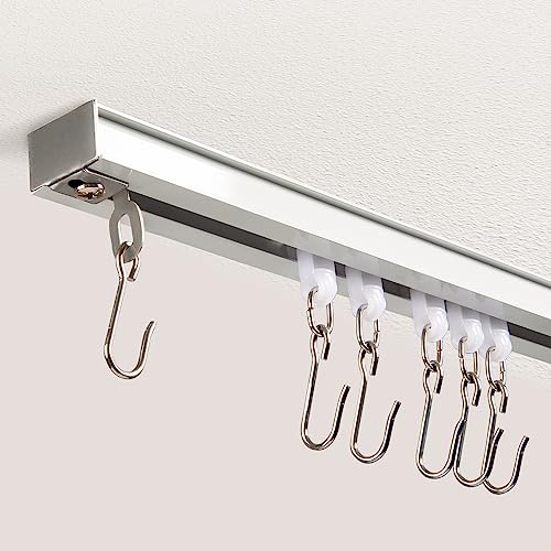 6-9ft White Ceiling Curtain Track with Roller Hooks