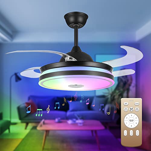 Ceiling Fan with Lights Remote Control, 42" Bedroom Retractable Ceiling Fans
