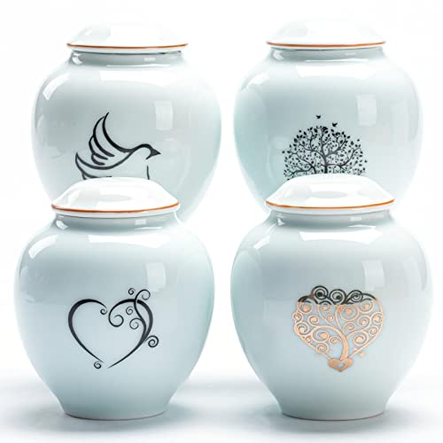 Ceramic Small Urns for Human Ashes-Keepsake Urns Set of 4 with Ashes Necklace