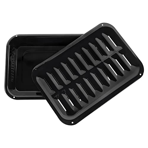Certified Appliance Accessories SPL50008 Small 2-Piece Broiler Pan & Grill Set Porcelain-on-Steel 13"x8-3/4"x1-3/8" Broiler Pan for Oven, Black
