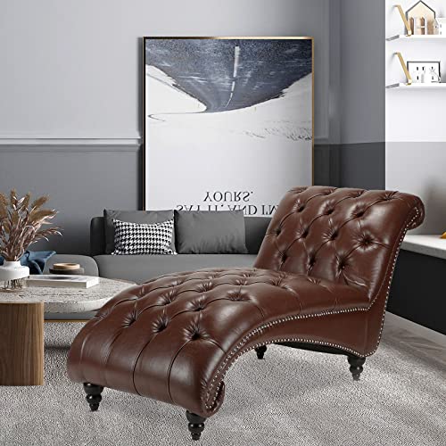 HomVent Leather Tufted Chaise Lounge Chair for Living Room or Bedroom
