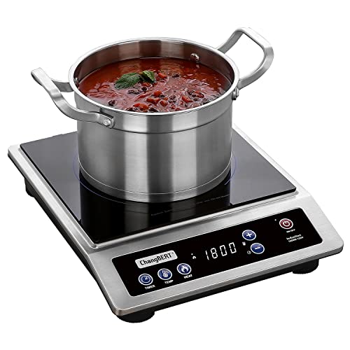 CHANGBERT 8” Induction Cooktop: Portable, 1800W, Stainless Steel, Timer