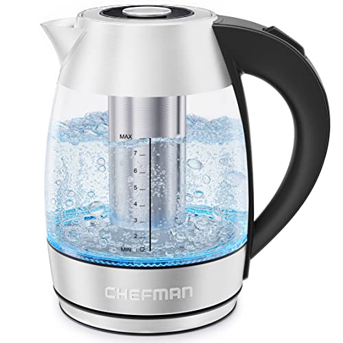 Chefman Electric Glass Kettle with LED Lights & Tea Infuser