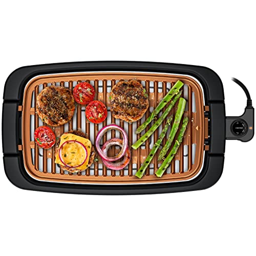 Chefman Smokeless Indoor Electric Grill, Copper, Extra Large, Nonstick Table Top Grill for Indoor Grilling and BBQ with Adjustable Temperature Control, Nonstick Dishwasher-Safe Parts