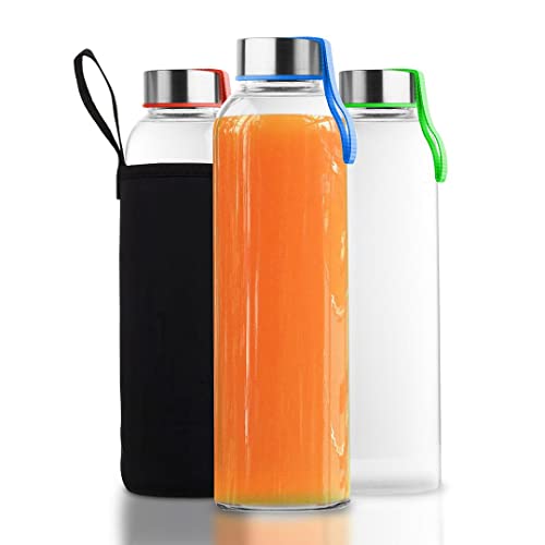  All About Juicing Clear Glass Water Bottles Set - 6 Pack Wide  Mouth with Lids for Juice, Smoothies, Beverage Storage - 16 oz, Durable,  Reusable, Dishwasher Safe, Leak Proof (White Caps) 