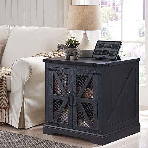 Chic Farmhouse End Table with Charging Station and Storage