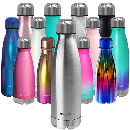 CHILLOUT LIFE Stainless Steel Water Bottle: 17 oz Double Wall Insulated Cola Bottle Shape