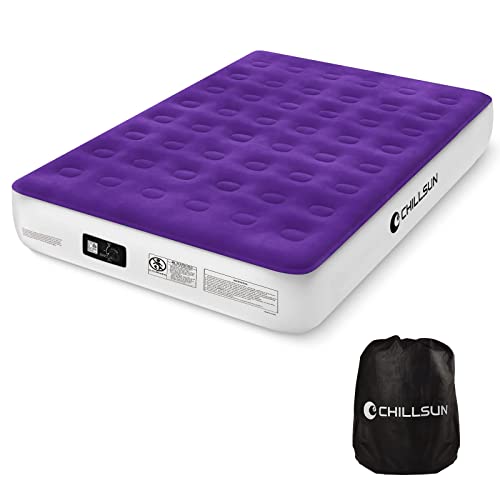 CHILLSUN Queen Air Mattress with Built-in Pump,2 Mins Quick Inflate/Deflate Double Height Inflatable Mattress for Camping, Home, Portable Travel, 13'' Adjustable Blow Up Mattress, Durable Waterproof