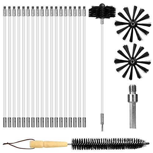 Chimney Cleaning Kit with 18 Nylon Rods and 2 Brush Heads