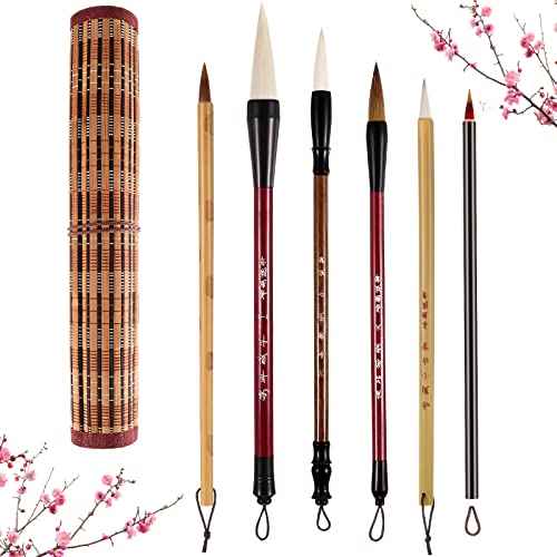 Chinese Calligraphy Brushes Set with Roll-up Holder