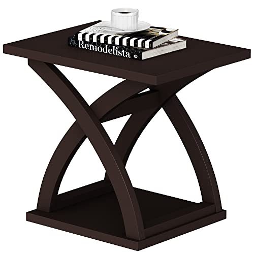 ChooChoo End Side Table, Modern End Table with Storage Shelf, X-Design Side Table Living Room(Espresso)
