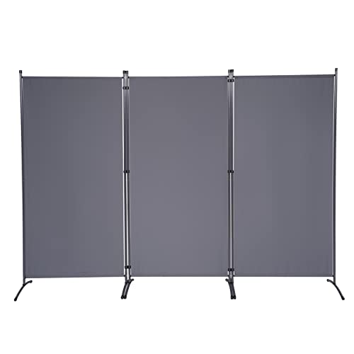 6 FT Tall Freestanding Room Divider with Metal Frame - Grey