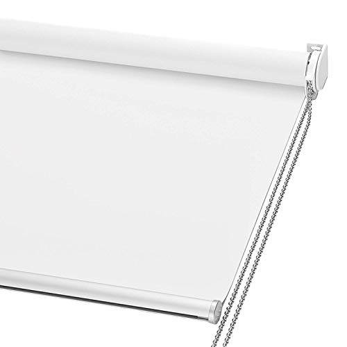 ChrisDowa 100% Blackout Roller Shade, Window Blind with Thermal Insulated, UV Protection Fabric. Total Blackout Roller Blind for Office and Home. Easy to Install. White,35" W x 72" H