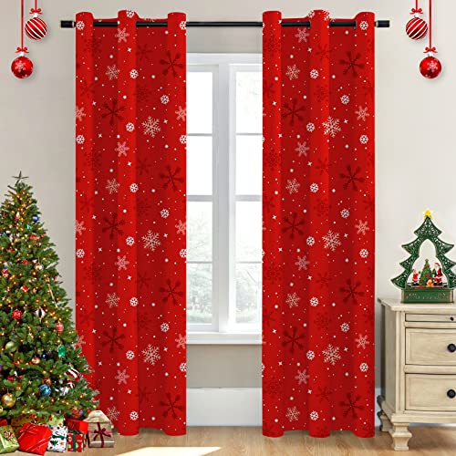 Christmas Blackout Curtains with Snow Print Design