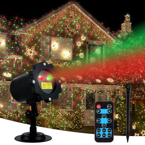 Christmas Projector Lights Outdoor, Waterproof Christmas Decorations Led Lights Projector with Remote Control Timer Indoor Firefly Lights for Xmas Yard Garden Holiday Party Home Decor Landscape Patio