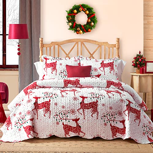 Christmas Quilts King Size with Reindeer Pattern
