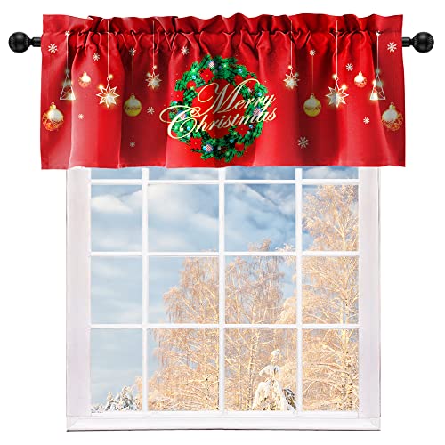 Christmas Valances Wreath Window Short Curtain Valances