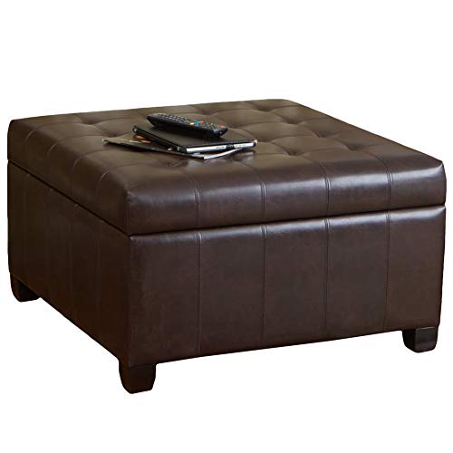 Christopher Knight Home Alexandria Bonded Leather Storage Ottoman, Marbled Brown