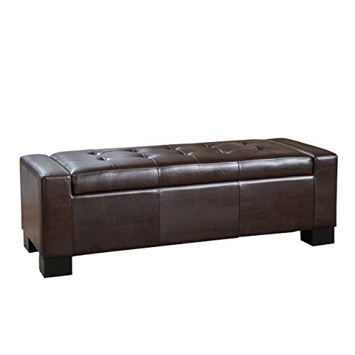 Guernsey Leather Ottoman Bench, Chocolate Brown (51x20x17)