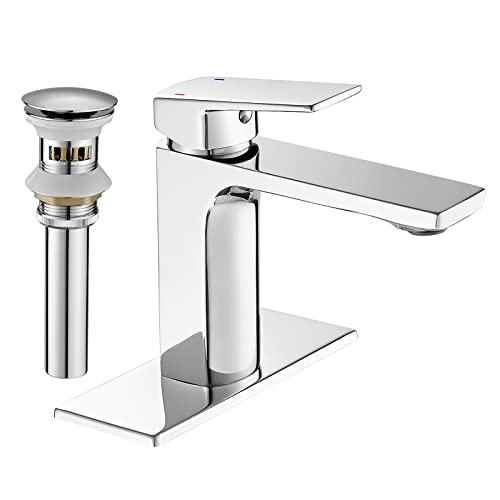 GENBONS Single Handle Chrome Bathroom Faucet with Pop-up Drain