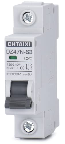 CHTAIXI 20A 120V/240V 1P Mini Circuit Breaker, DIN Rail Mount, Solar Disconnect