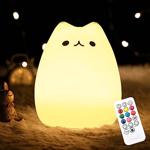 CHWARES Cat Nursery Night Light: Remote Control, 7 Color Kawaii Lamp
