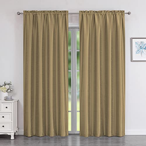 Chyhomenyc Uptown Faux Silk Living Room Window Curtains, 2 Panels Solid Slub Textured Gold Curtains 84 Inches Long, Luxury Classic Room Darkening Rod Pocket Bedroom Curtains & Drapes, 40Wx84L
