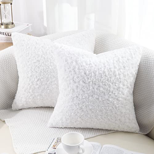 Cikary 3D Rose Pattern Off White Fur Throw Pillow Covers - Set of 2