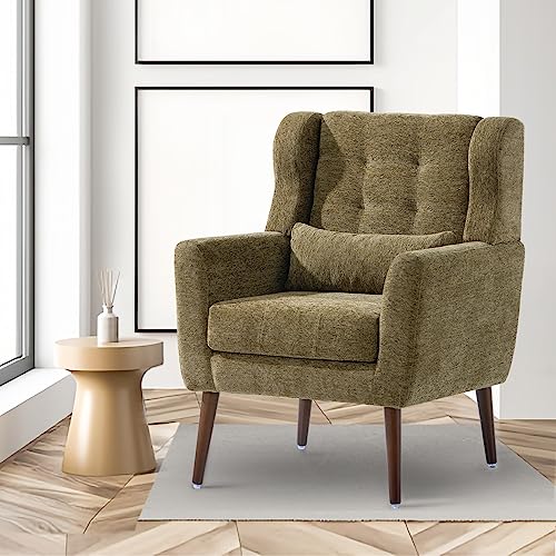 Chenille Upholstered Modern Armchair with Solid Wood Legs