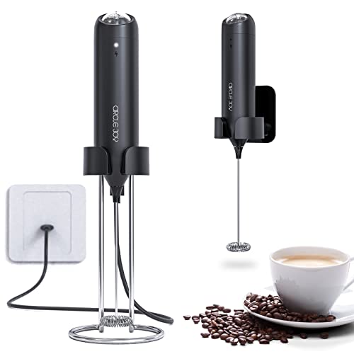 Milk Frother Handheld, Frother with Wireless Charging Base, USB C  Rechargeable Milk Frother, Kitchen Gift Mini Frother with Stand, Electric  Milk