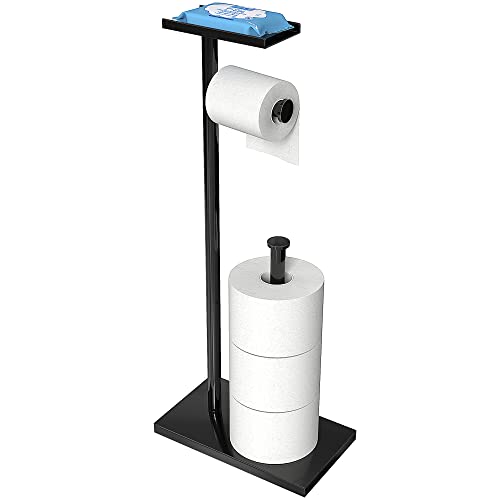 CISILY Black Toilet Paper Holder Stand with Phone Shelf