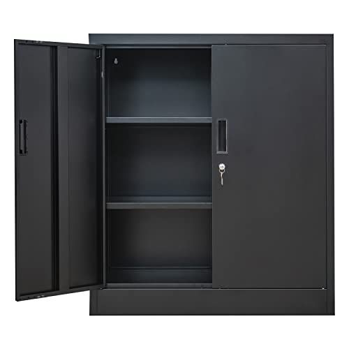 CJF Metal Storage Cabinet with Shelves and Locking Doors (Black)