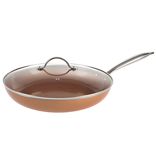 Classic Cuisine Copper Fry Pan with Glass Lid