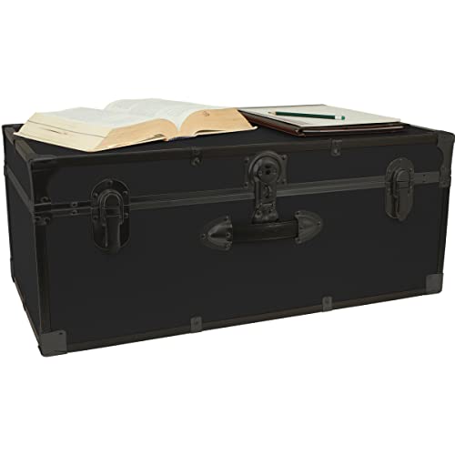 Classic Wood and Metal Black Trunk with Lock