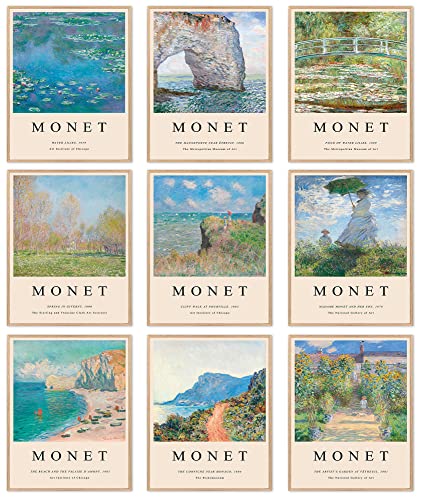 Monet Water Lilies Art Prints Set for Room Decor (8x10in)