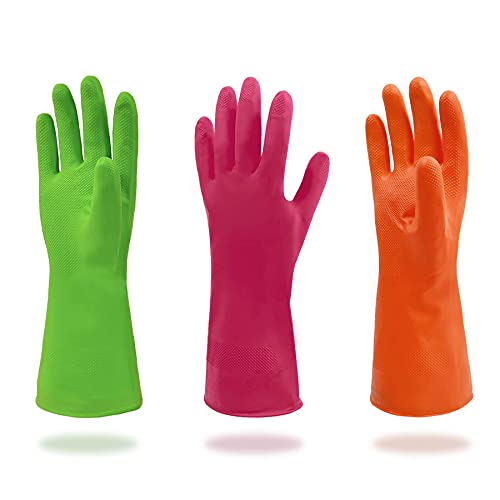 Cleanbear Medium Synthetic Rubber Gloves, 3 Pairs, 3 Colors for Home Cleaning